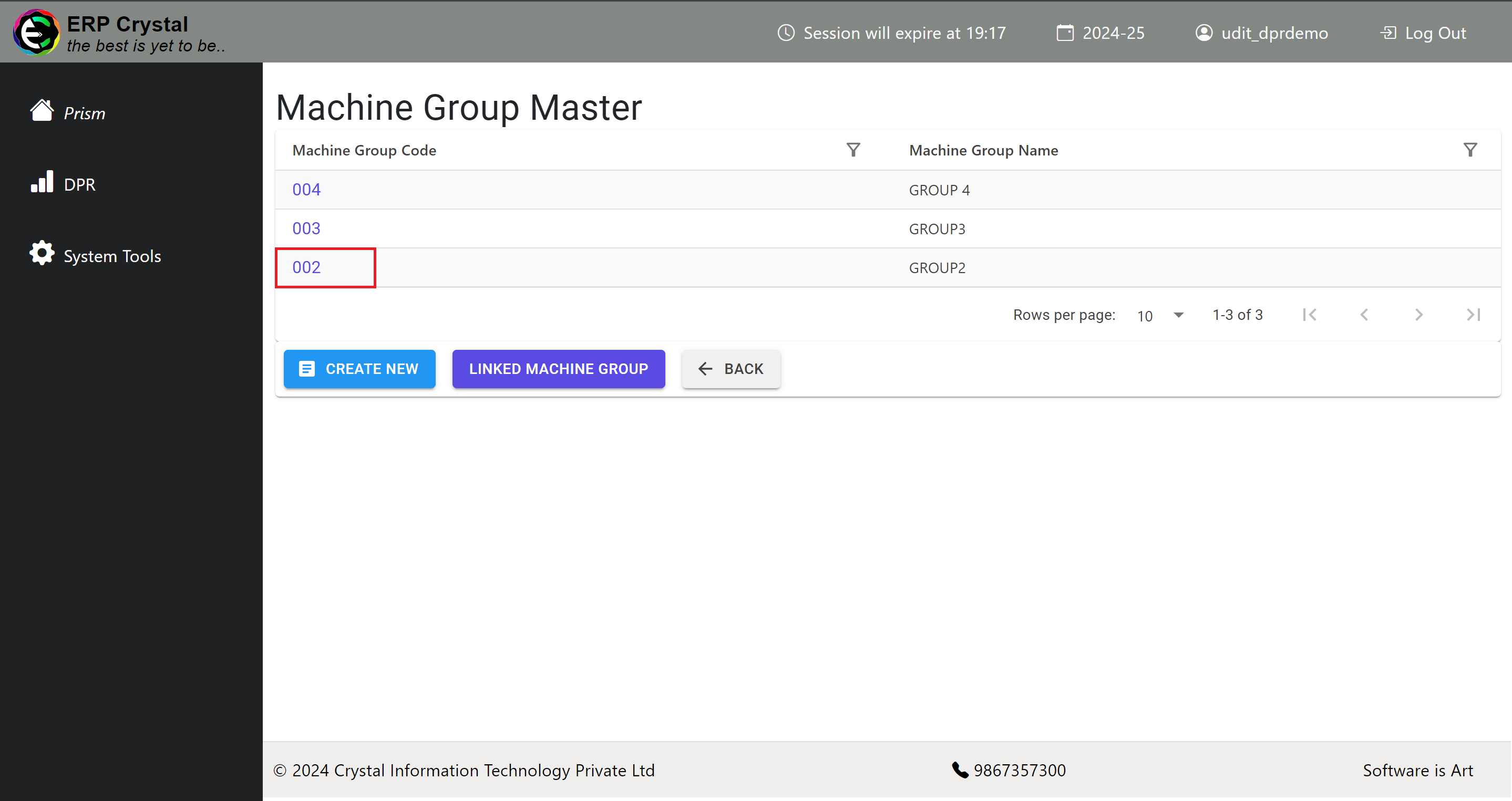 Machine Group details