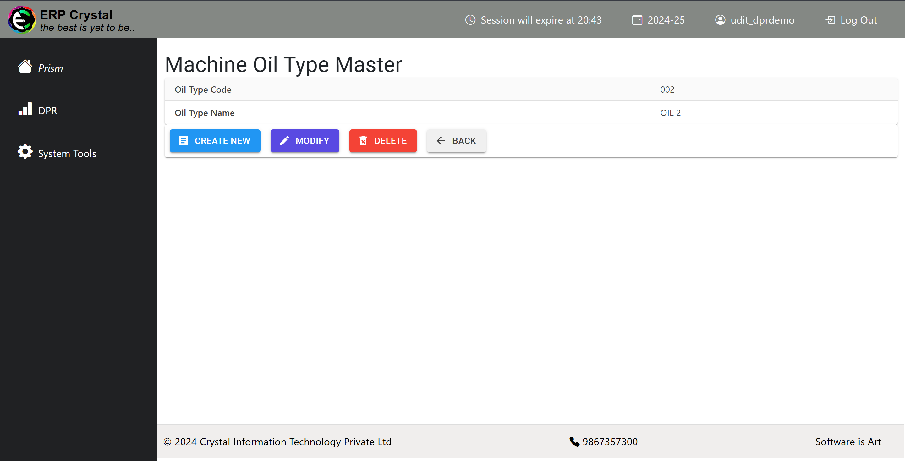 Machine Oil Type Details