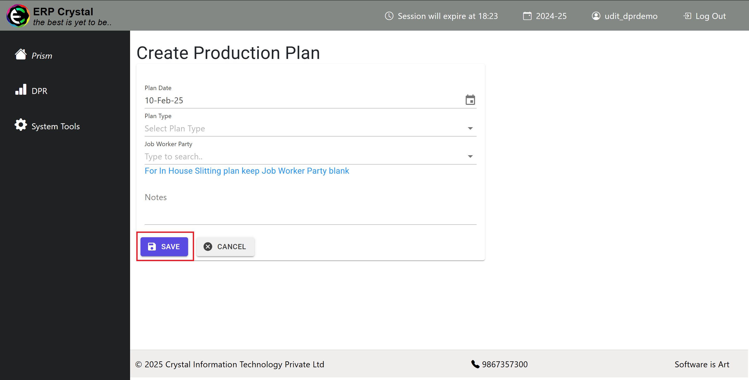 Production Plan Create