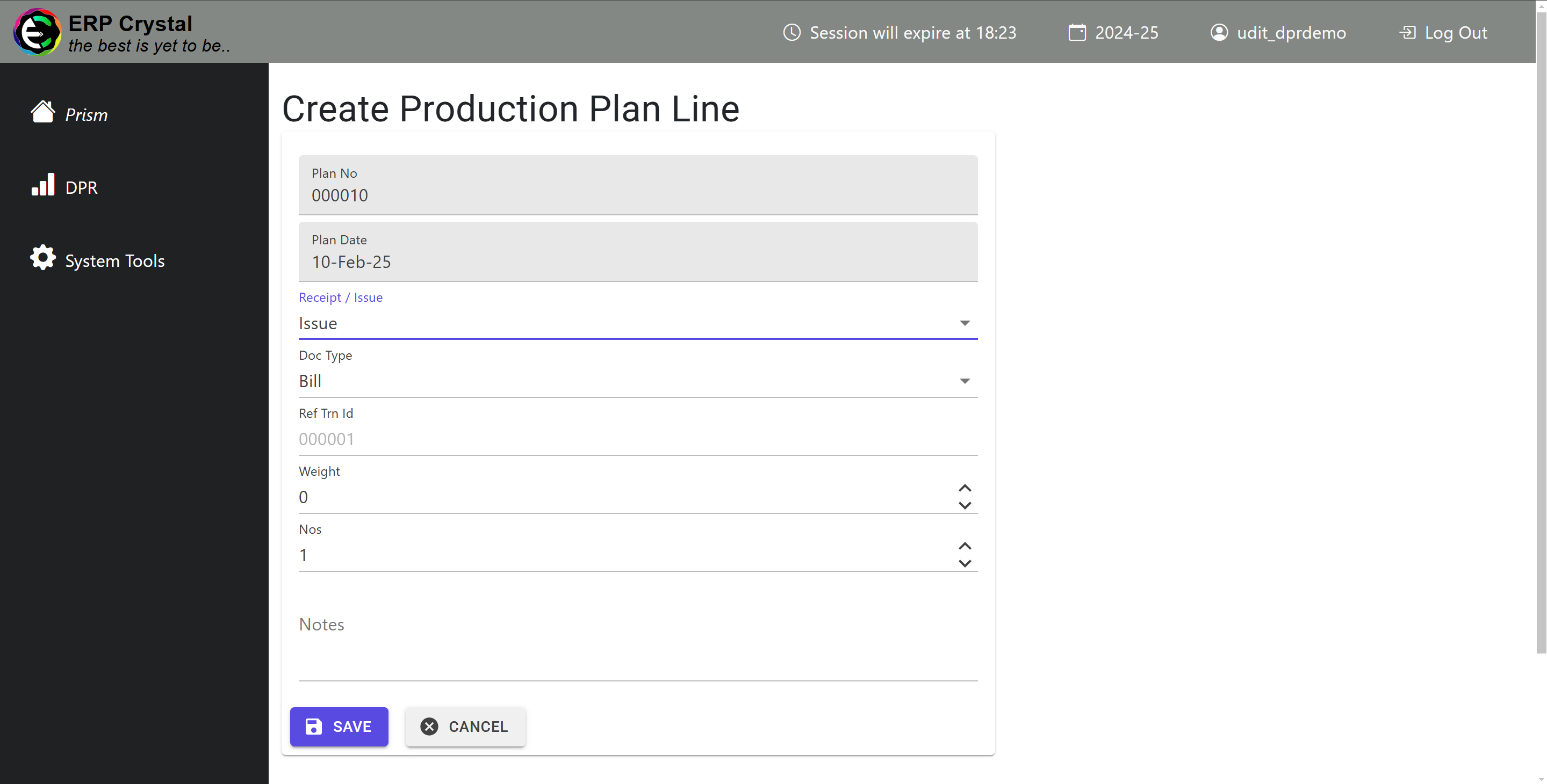 Production Plan Create FG Issue