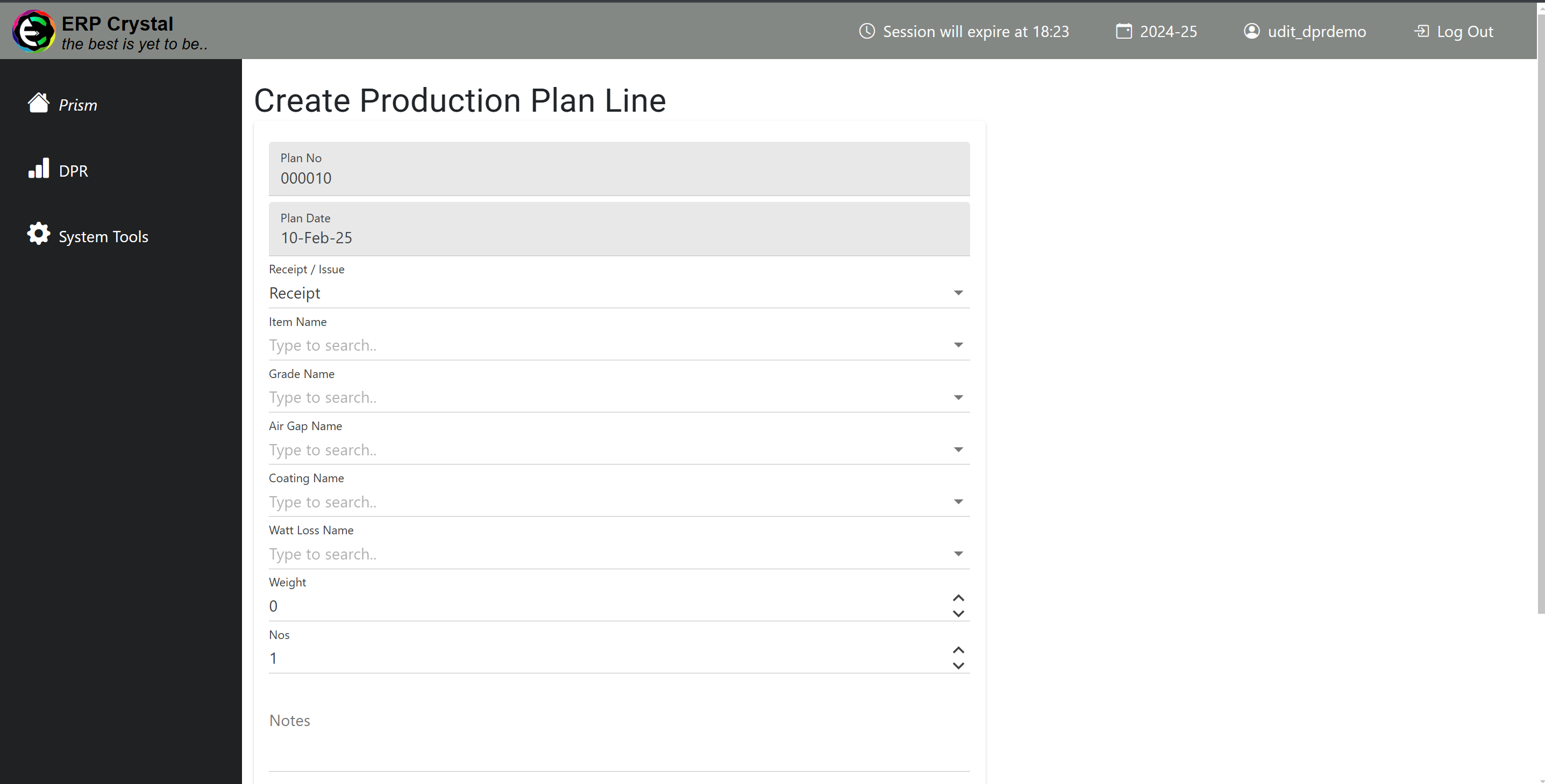 Production Plan Create FG Receipt