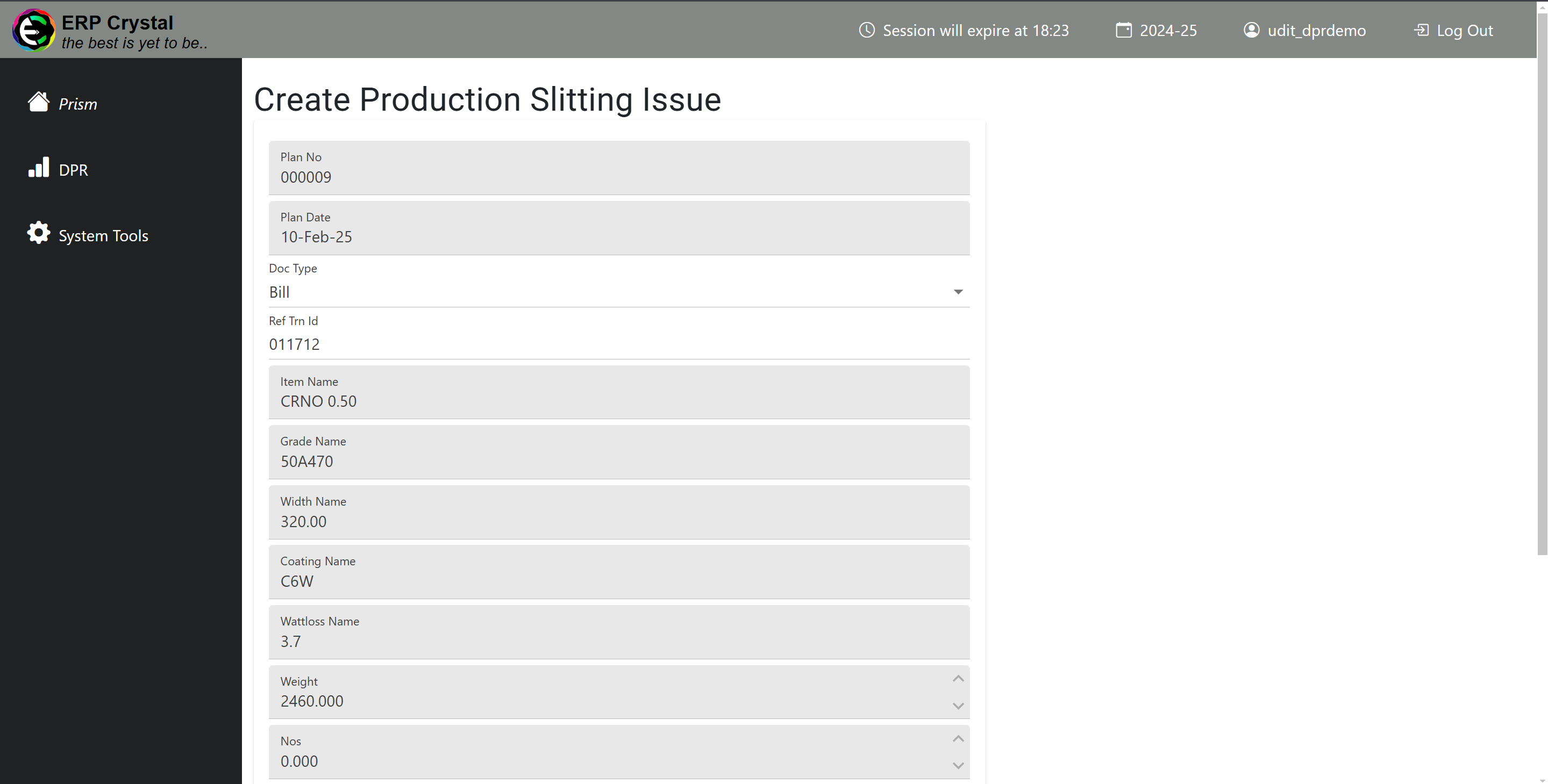 Production Plan Create Issue