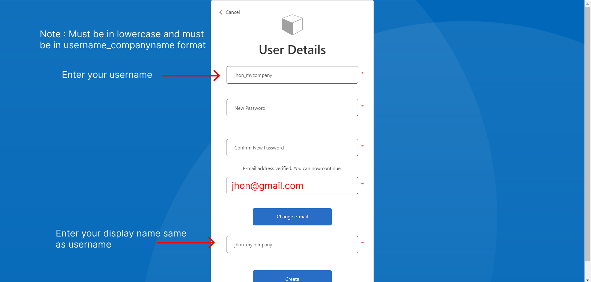 Password creation fields